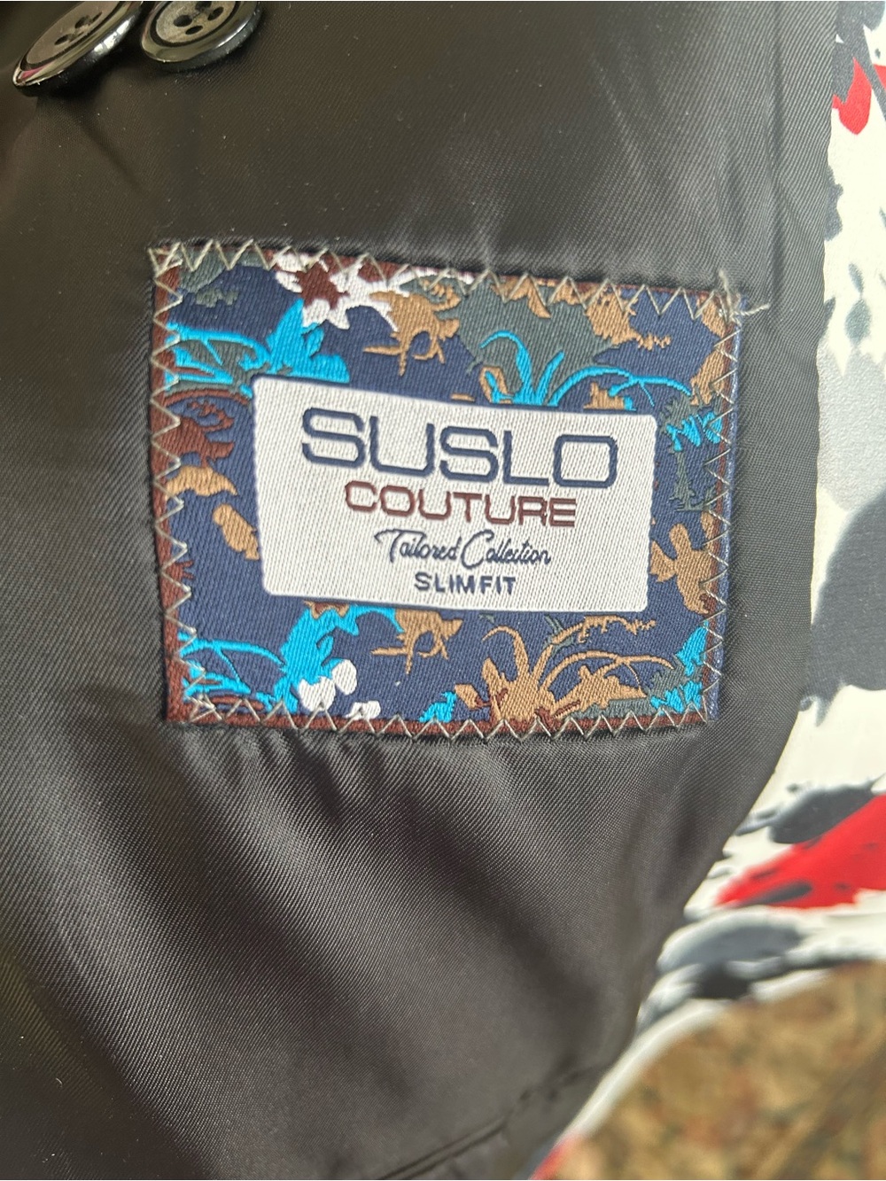 Suslo Couture Slim Fit Sport Coat - Black with Multicolor Lining